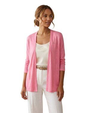 Cynthia Rowley Bubblegum Pink Linen Open Front Lightweight Cardigan Size XL
